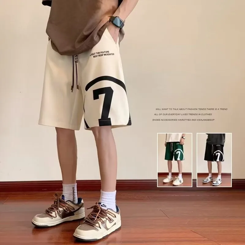 

【 M-8XL 】Men's Number 7 Print Casual Shorts Drawstring Elastic Waist Streetwear Shorts