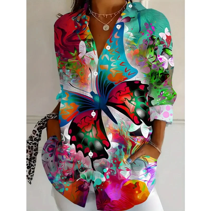 

2025 Spring/Summer Women's Clothing Casual Leisure Long Sleeve Shirt Urban Street Fashion V-neck Button Shirt Women's Apparel