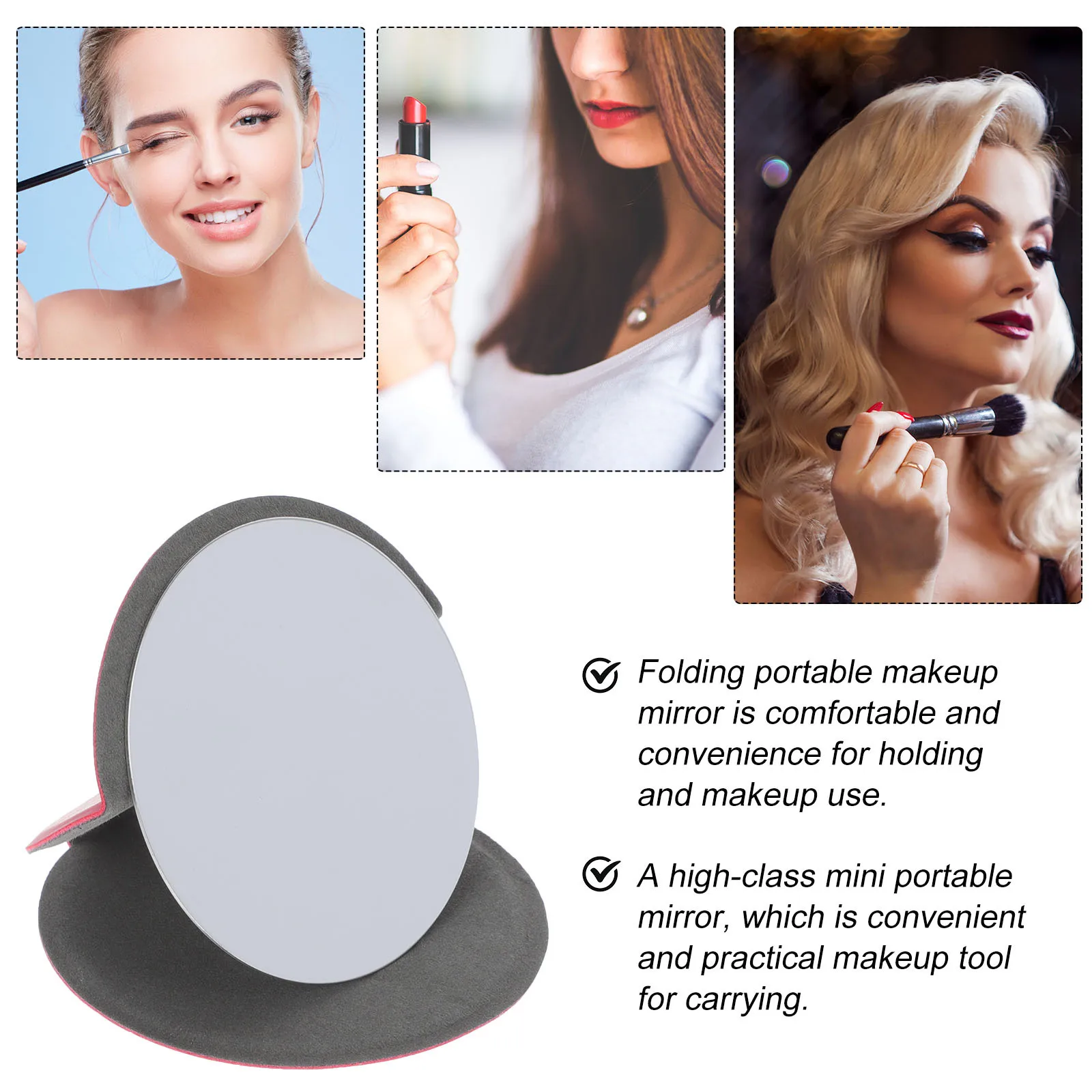 

2Pcs Travel Portable Makeup Mirror PU Pocket Size Compact Folding Mirror Cosmetics Tool for Women Makeup Tool