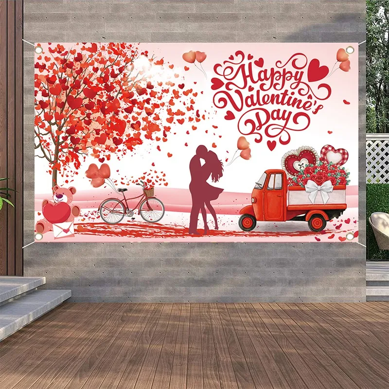 زينة حفلات قلب حب ، لافتة عيد الحب السعيد ، أحمر ، 71 × خلفية اليوم "، قطعة واحدة