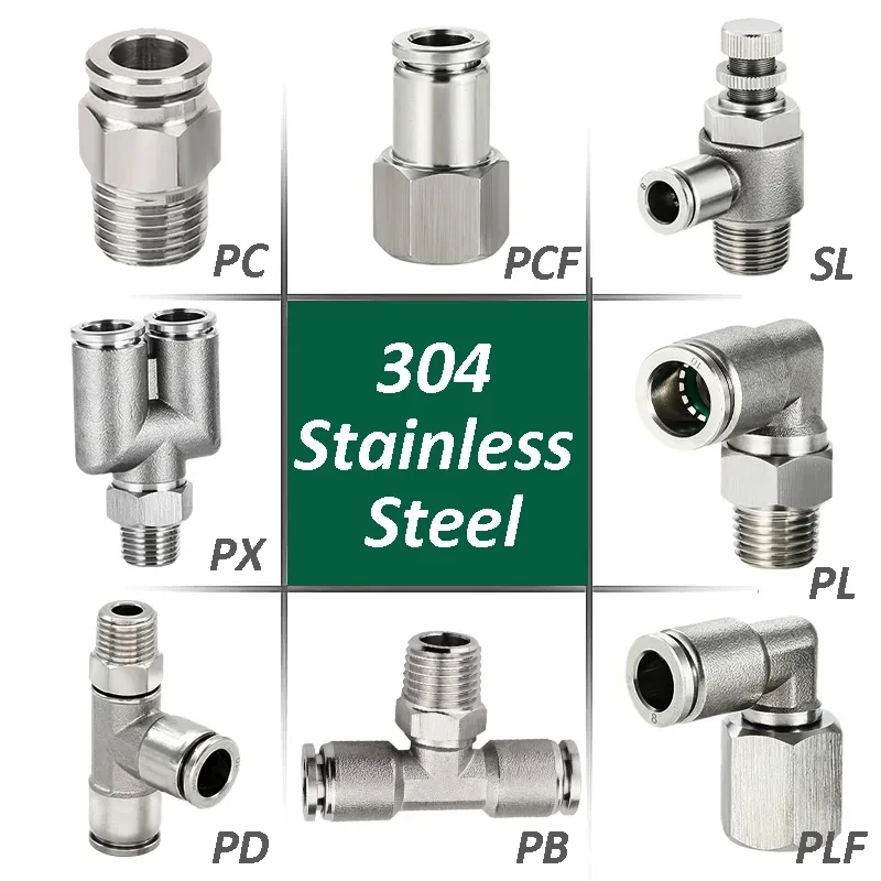 304 Stainless Steel Air Hose Fitting PC PCF PL SL Pneumatic Pipe Connector 1/8 1/4 3/8 1/2 M5 BSP Quick Release Tube Fittings