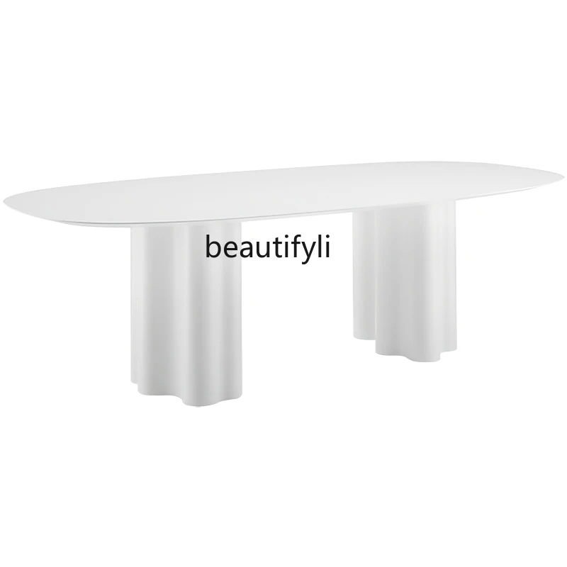 Italian high-end dining table large flat creative living room dining bar white rock board table