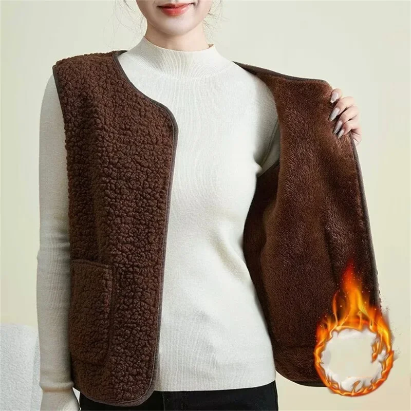2025 New Double Sided Velvet Vest Women's Winter Velvet Round Neck Warm Loose Jackets Top Coat Women's Clothes Vests Tops