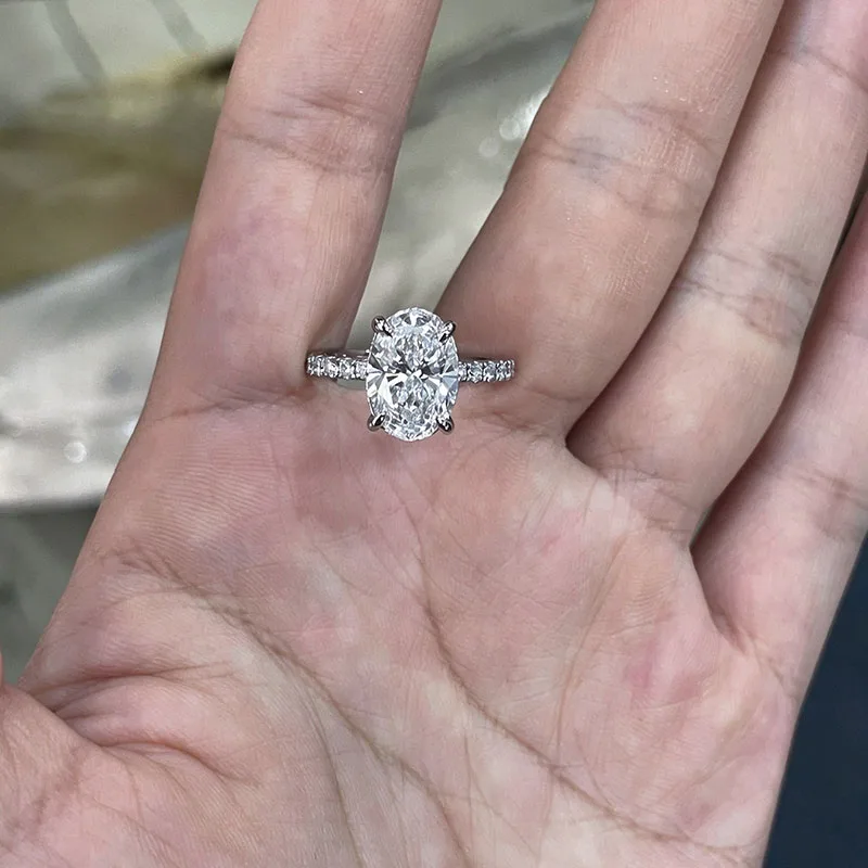 Luxury 3CT Oval Cut CVD Lab Grown Diamond Ring EF VS-VVS Clarity IGI Certificate Platinum 950 Paved Band Bridal Engagement Ring