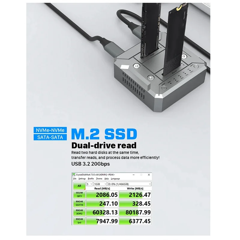 

AM-Dual Bay M.2 Nvme/Nvme SSD Жесткий диск RAID10 Док-станция Offline Clone M.2 SSD Дубликатор Вентилятор Охлаждающая матрица
