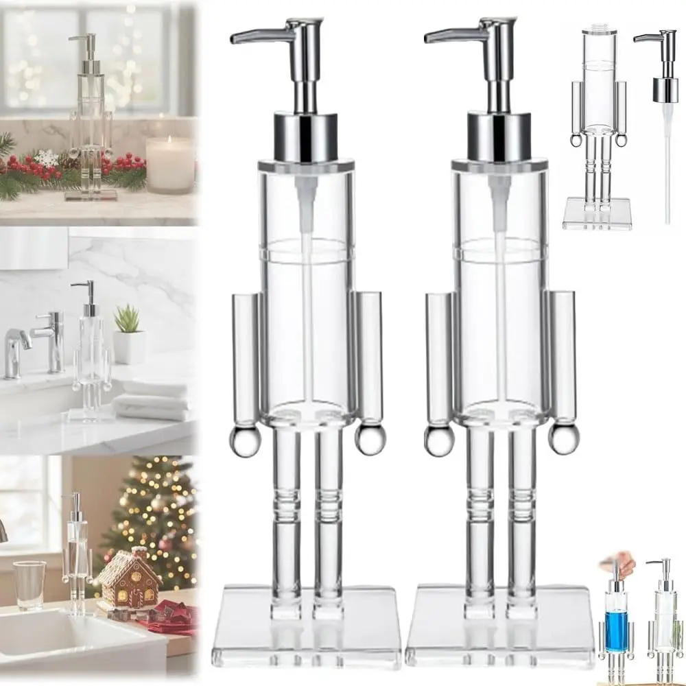 

Transparent Nutcracker Soap Dispenser Refillable Acrylic Festive Wash Liquid Lotion Pump Home Kitchen Accessories Decor