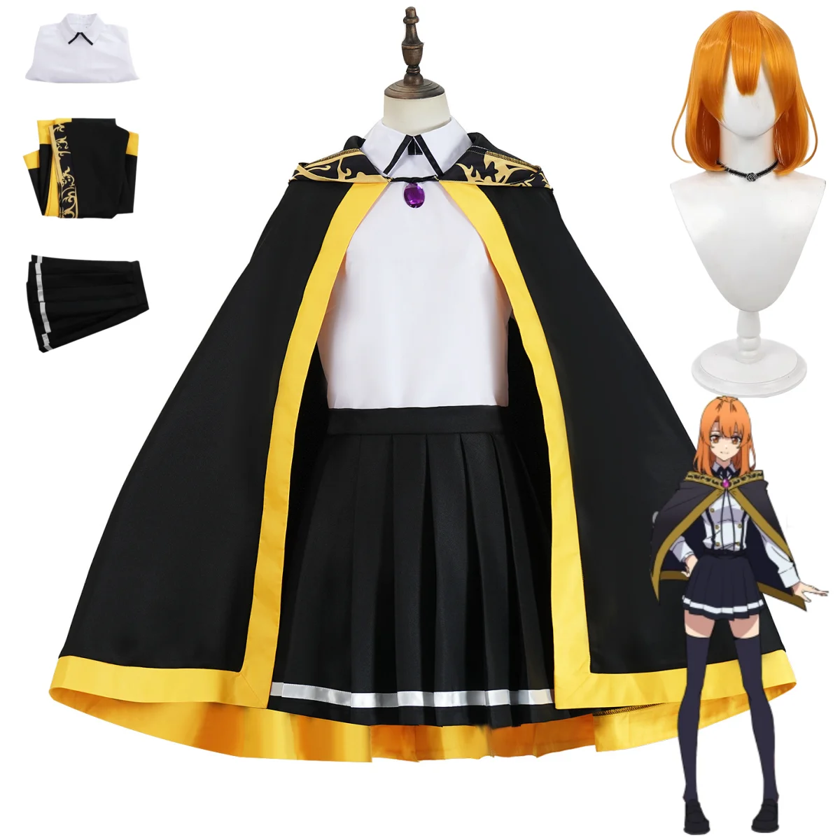 Anime Wistoria: Wand and Sword Colette Loire Cosplay Costume Black Hooded Cape JK Uniform Skirt Wig Woman Campus Suit