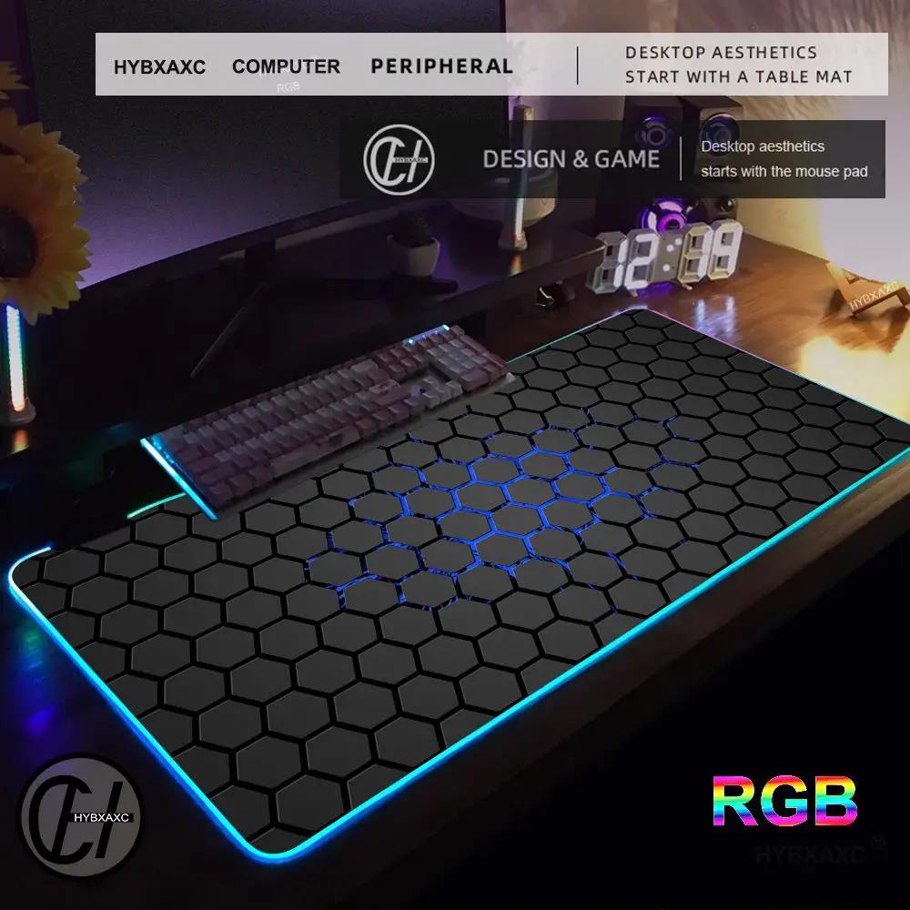 Black Trendy cool & simple style Mouse Pad RGB Gaming Mouse Pad Desk Mat Gamer Large LED Light XXL MousePads PC Computer Carpet