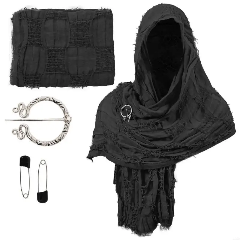 270D Distressed Desert Cloak Shawl Renaissant Adult Costume Props Scarf For Halloween