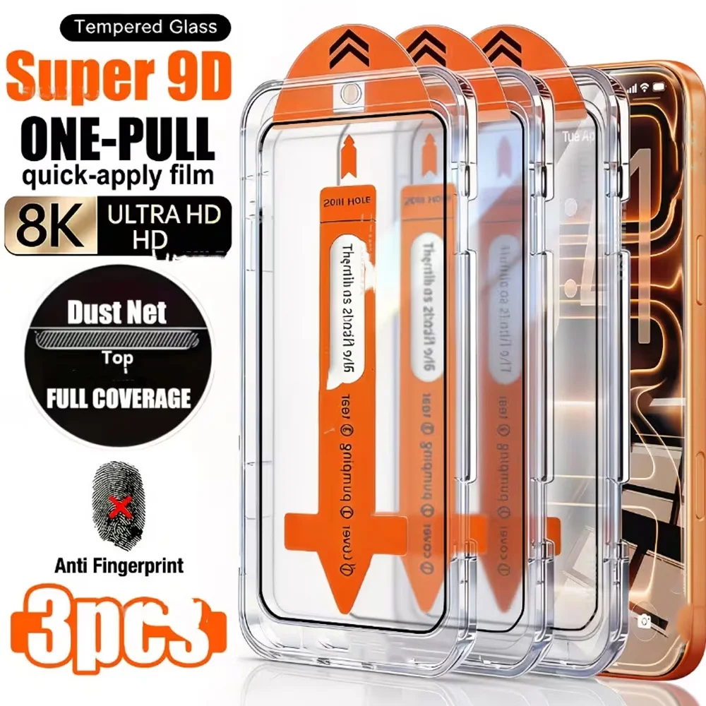 

2-3PCS HD Screen Protectors For iPhone 16 Pro Max 17 Air 15 14 Plus 13 12 16e 11 X XR XS 6 7 8 Tempered Glass Easy Install Glass