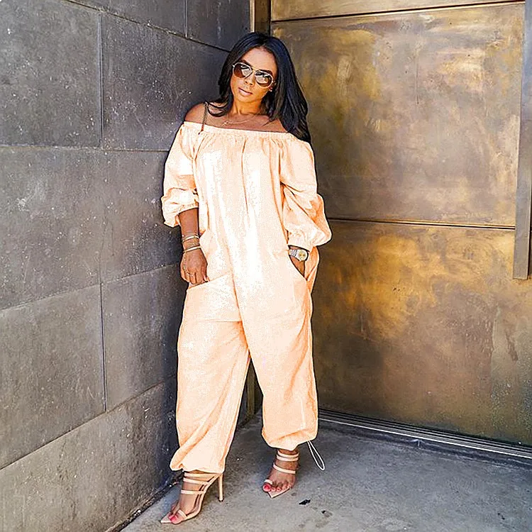

Fashion Loose Hanging Shoulder Jumpsuit Women Casual Solid Color Overall Playsuit Spring Summer