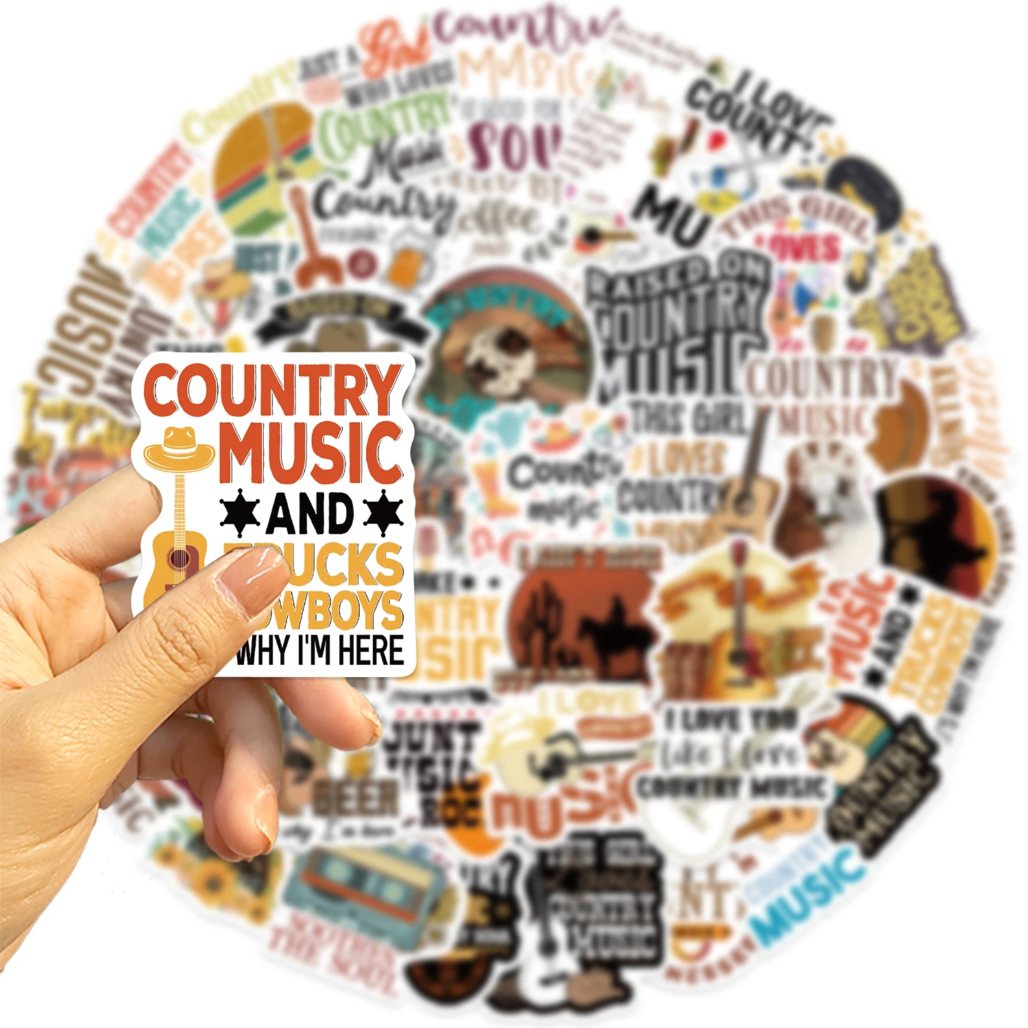 50Pcs Country Music Stickers Inspirational DIY Waterproof Sticker For Phone Notebook Guitar Car Bike Wall Graffiti Decals