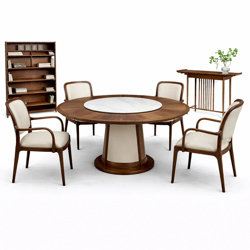 #Modern Solid Wood 6-Piece Dining Table And Quiet Chair Combination For Home Apartment Or Villa Use-Eco-Friendly