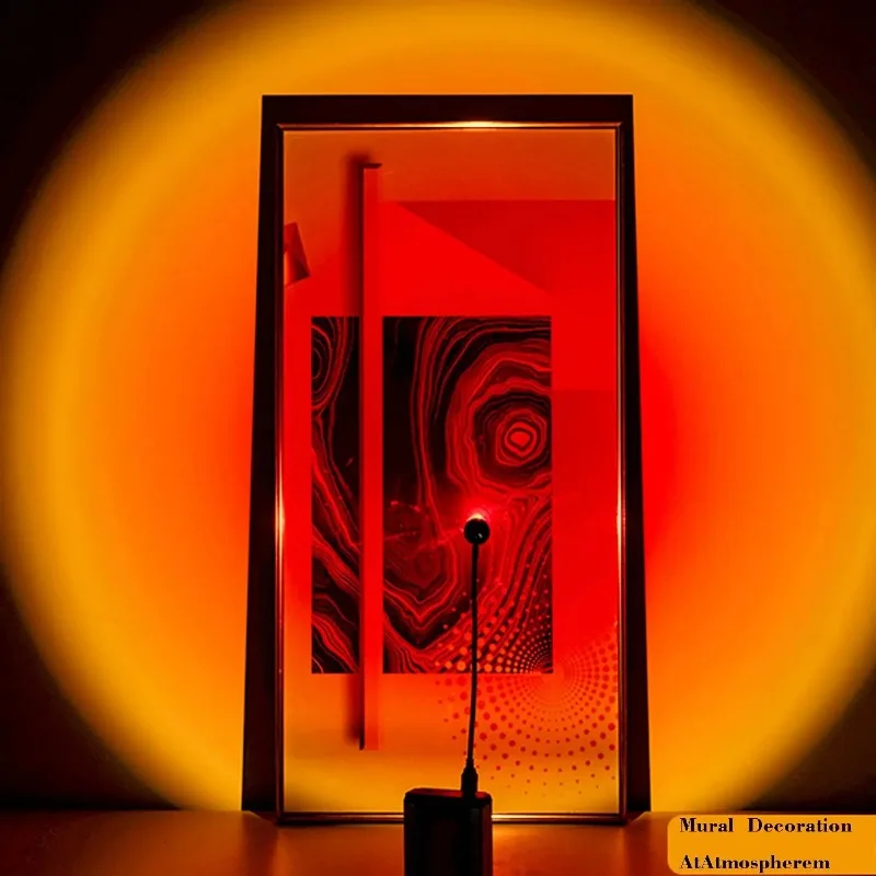 USB Sunset Projection Lamp Rainbow Atmosphere Night Light Sunset Light for Photography Selfie Coffee Store Live Wall Decoration