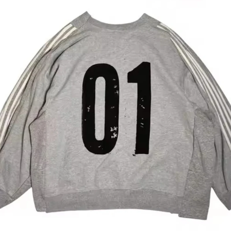 Neues Herbst-Sweatshirt mit lockerem und bequemem Buchstaben-Patch, gestreift, Damen-Sweatshirt mit Rundhalsausschnitt, leichtes Gothic-Sweatshirt für Männer und Frauen