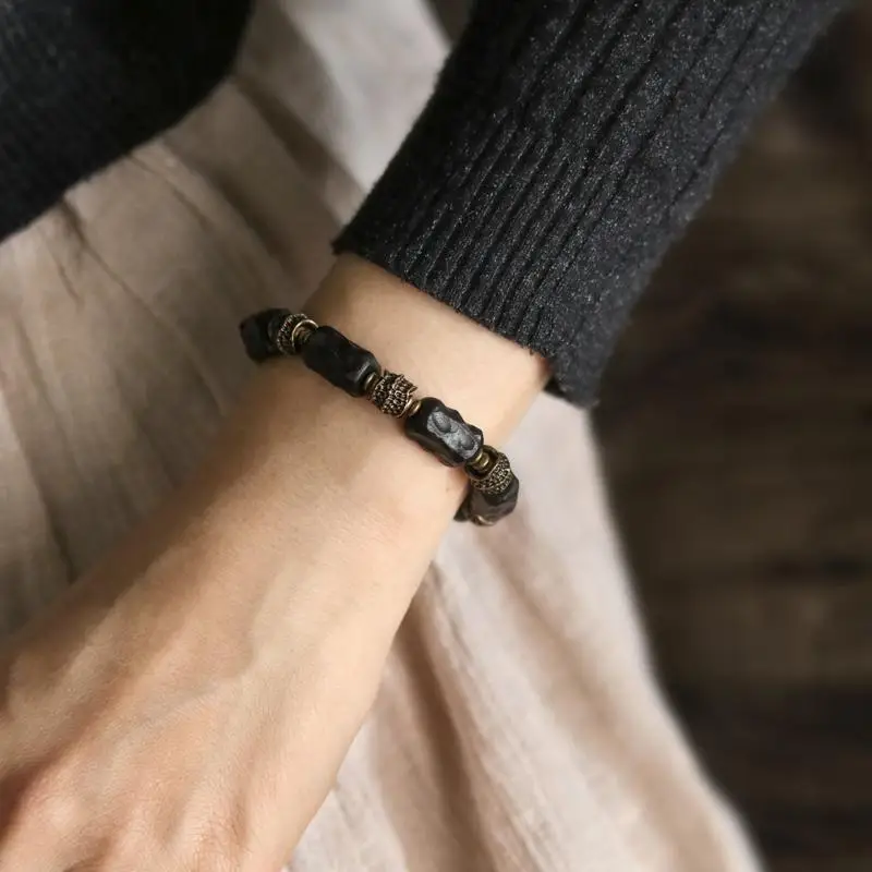 Original Vintage Handmade Texture Chinese Style Black Bracelet Female Personalized Ethnic Style Jewelry Bracelet for Men