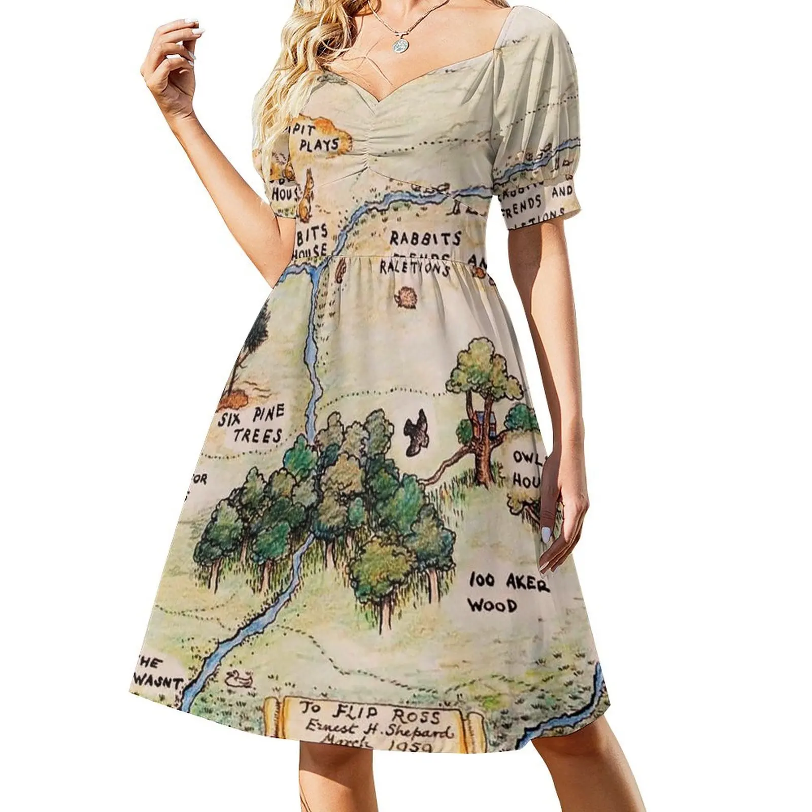 

100 Acre Wood map Short-Sleeved Dress dresses for women 2025 Dress for pregnant women