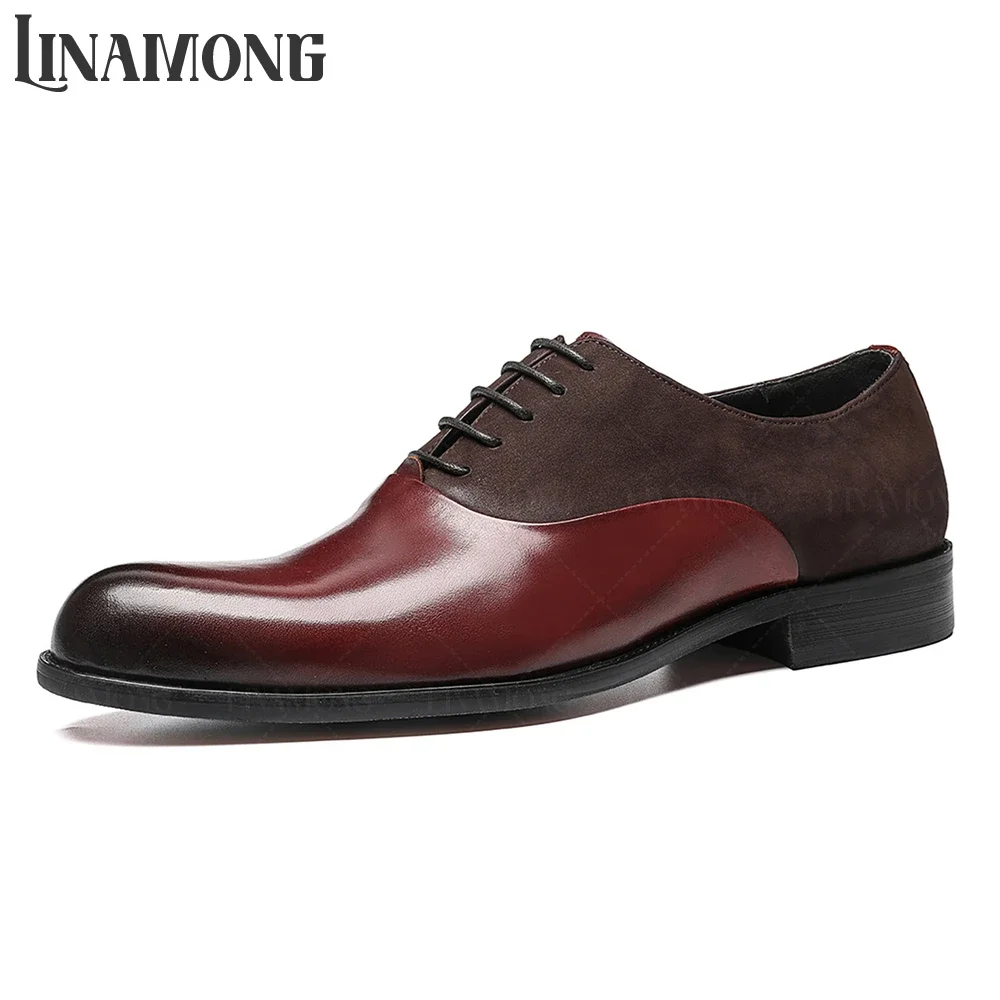 

Almond Toe Stitching Business Dress Shoes Cow Suede Leather Oxford Shoes Retro Style Handmade Luxury Lace-Up Men's Leather Shoes