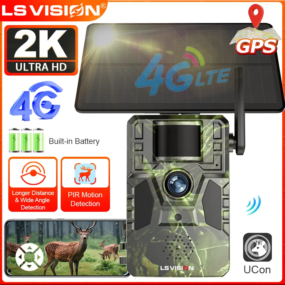 LS VISION 2K 5MP Hunting Trail กล้องกลางแจ้ง 4G Solar Cellular Trail กล้อง Night Vision PIR Motion เปิดใช้งาน Trigger กล้องวงจรปิด UCon
