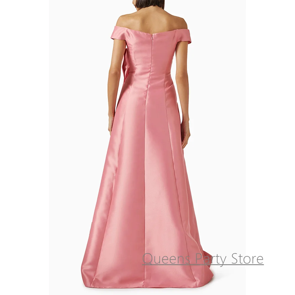 Hot Simple Evening Dress Customized Off Shoulder Small V Neck Beading Bow Saudi Arabian Prom Gown Arab Party Dresses