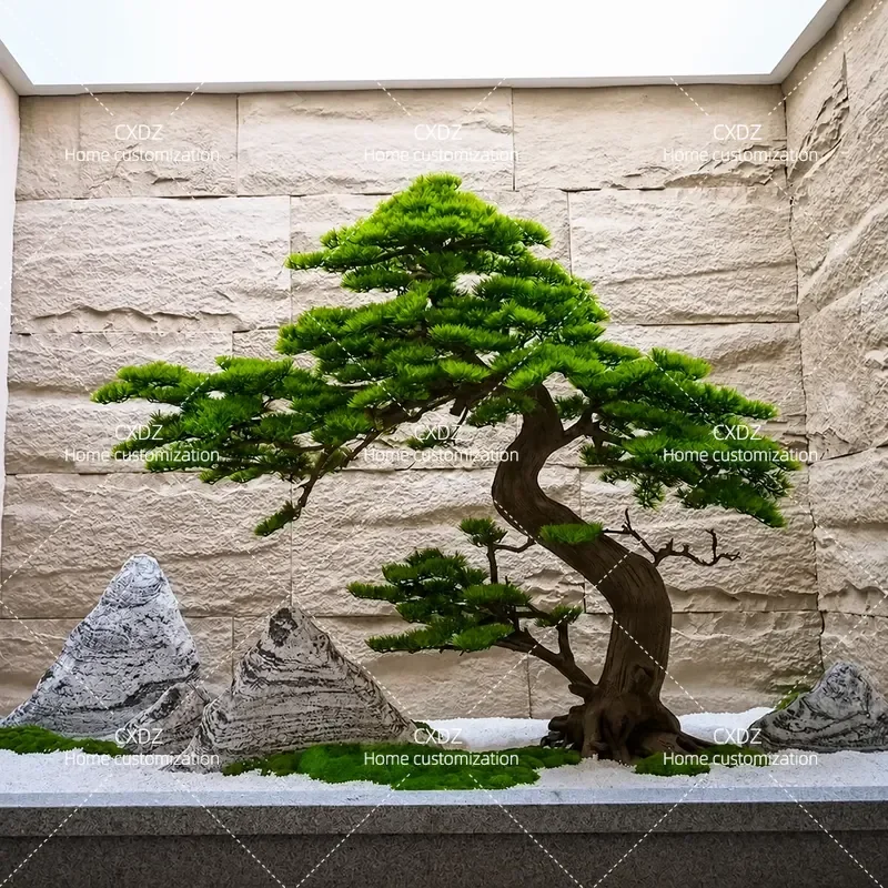 Simulated Pine Tree Large Fake Luo Han Song Ornament Fiberglass Reinforced Plastic New Chinese Style Porch Staircase