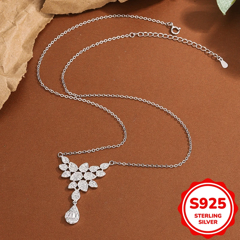 

Exquisite genuine S925 sterling silver oval water drop pear-shaped diamond pendant necklace women's engagement gift jewelry
