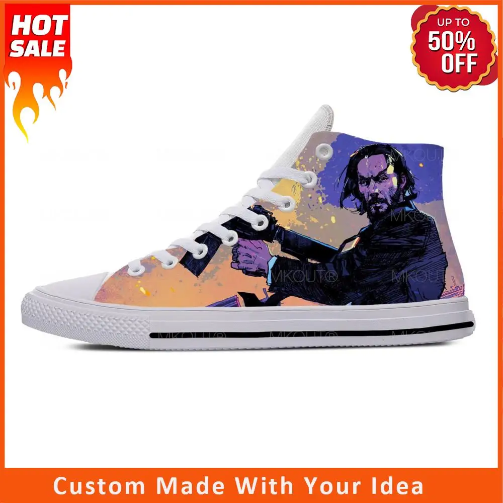 Wick Anime Cartoon Manga Comic Keanu Reeves John Casual Cloth Shoes High Top Lightweight Breathable 3D Print Men Women Sneakers