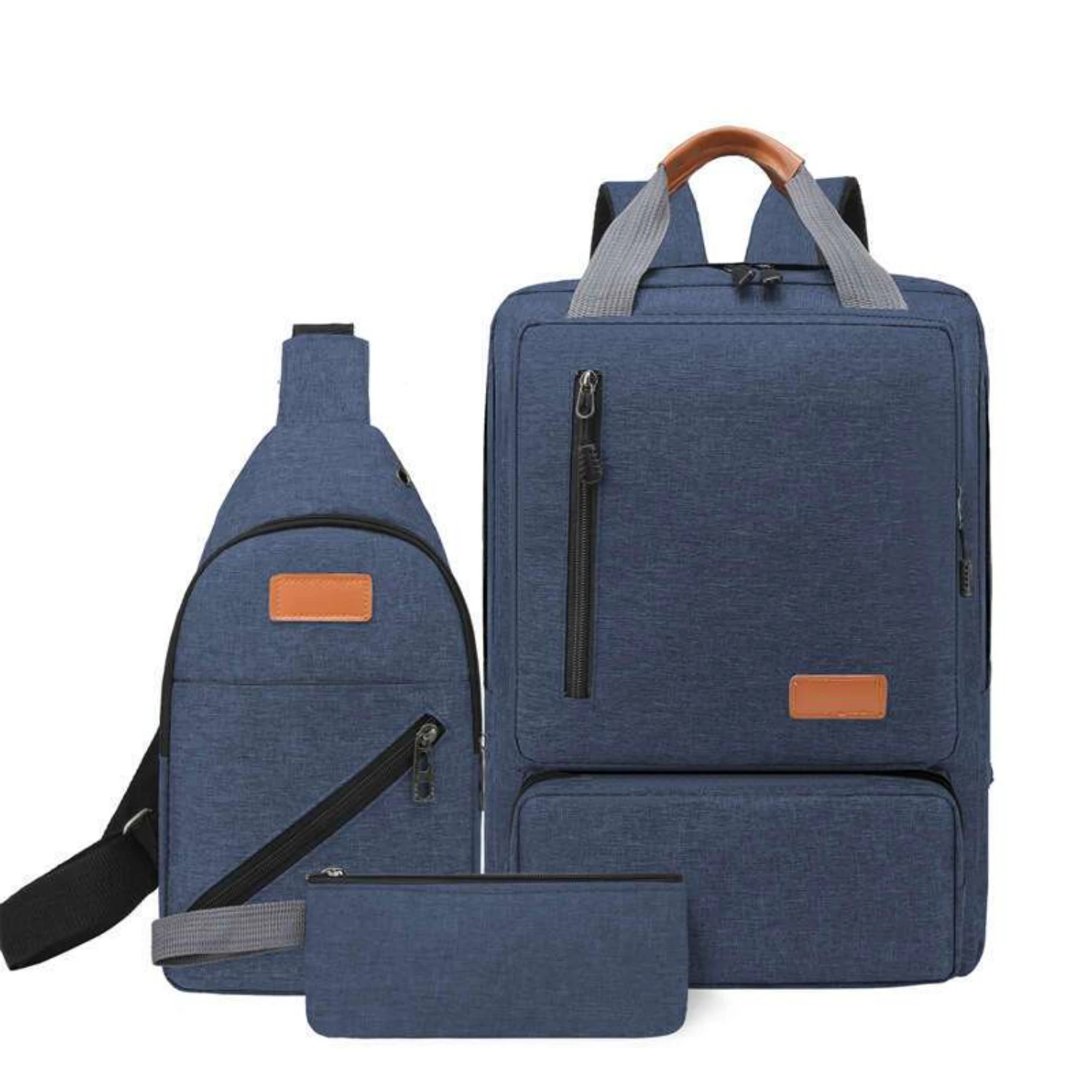 British Style Three Piece Casual Backpack Set for Men and Women - Ideal for Commuting and Business Use