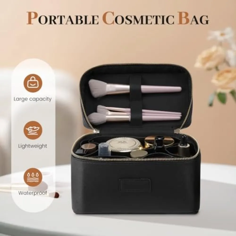 New PU Leather Makeup Bag Large Capacity Square Shape Toiletry Bag Removable Divider Waterproof Clutch Bag for Women & Men
