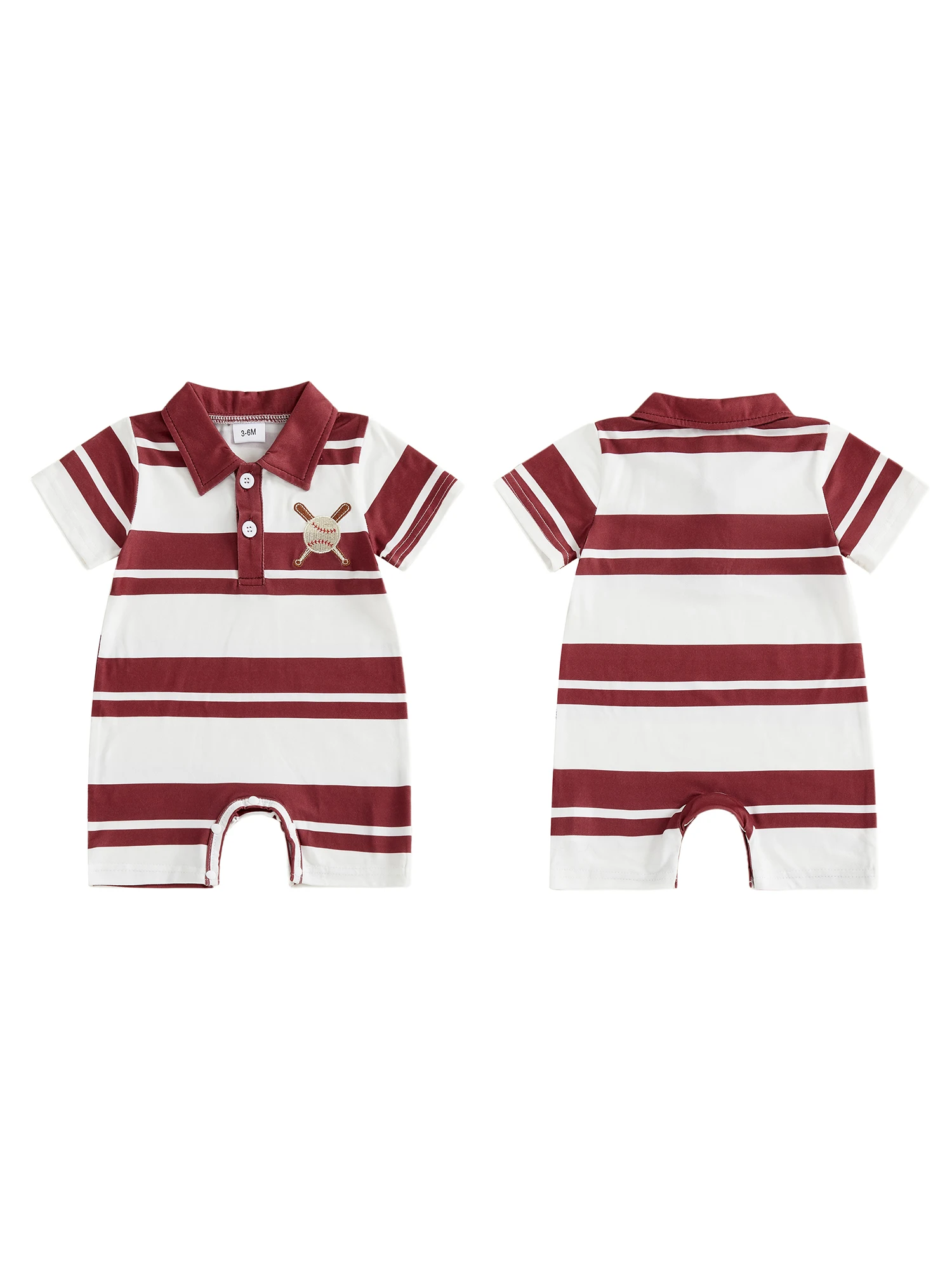 الرضع الصبي مخطط طباعة قصيرة الأكمام رومبير مع طية صدر السترة طوق بذلة بلا أقدام لحديثي الولادة لطيف منامة للطفل الصبي #4