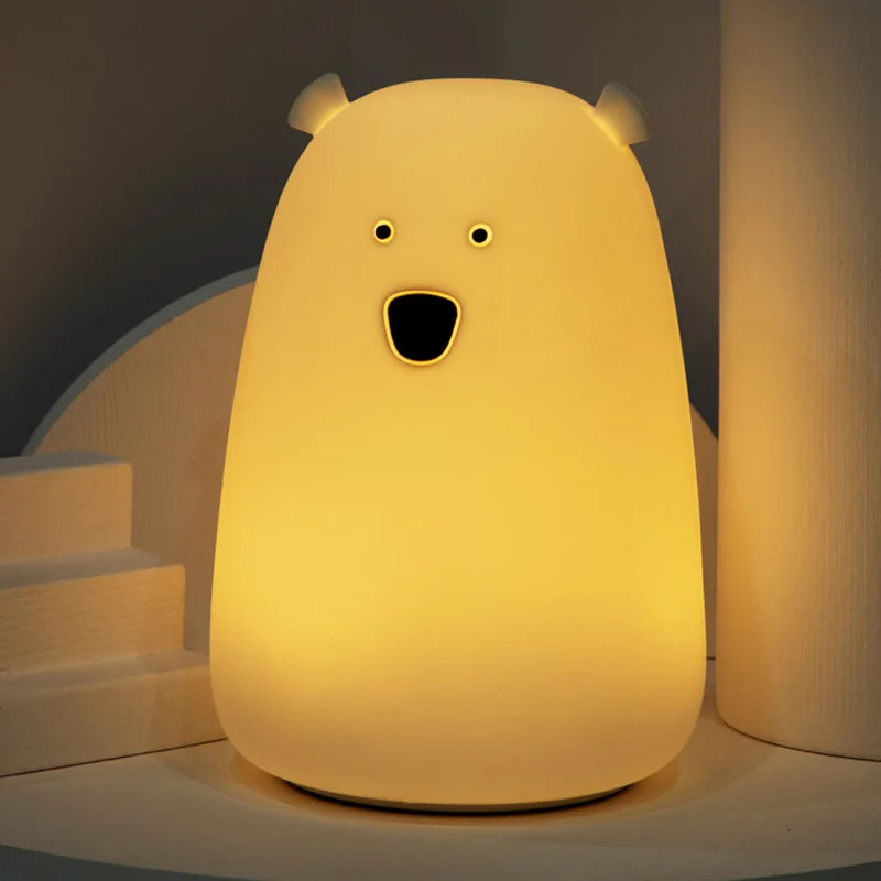 Cute Bear LED Night Light Decoracion Lampara De Noche Ddormitorio Baby Kids Bedside Lamp Silicone Touch Sensor Tap Control