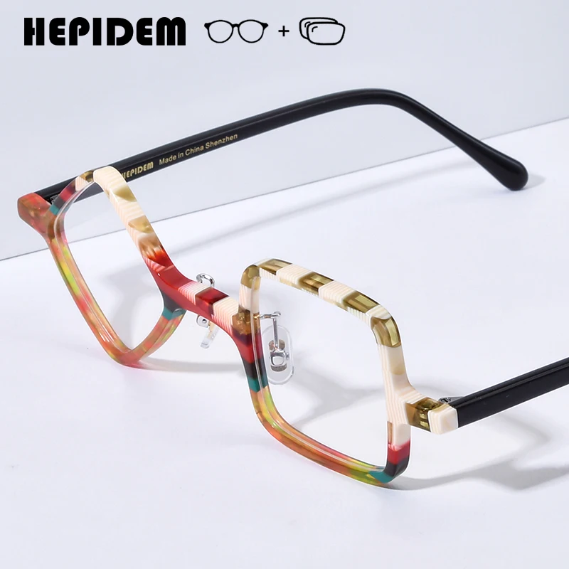 HEPIDEM Progressive Prescription Eyeglasses Anti Blue Light Myopia Optical Lenses Eyewear Women Men Acetate Round Glasses 9386