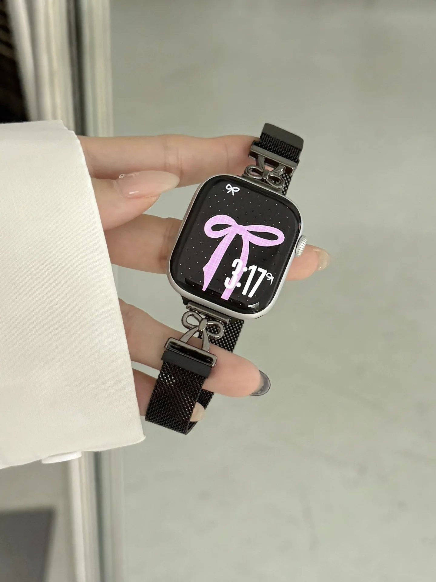 Modisches Schleifenband aus Edelstahl für Apple Watch Armband Damen 40mm 41mm 38mm 42mm 44mm 45mm 46mm