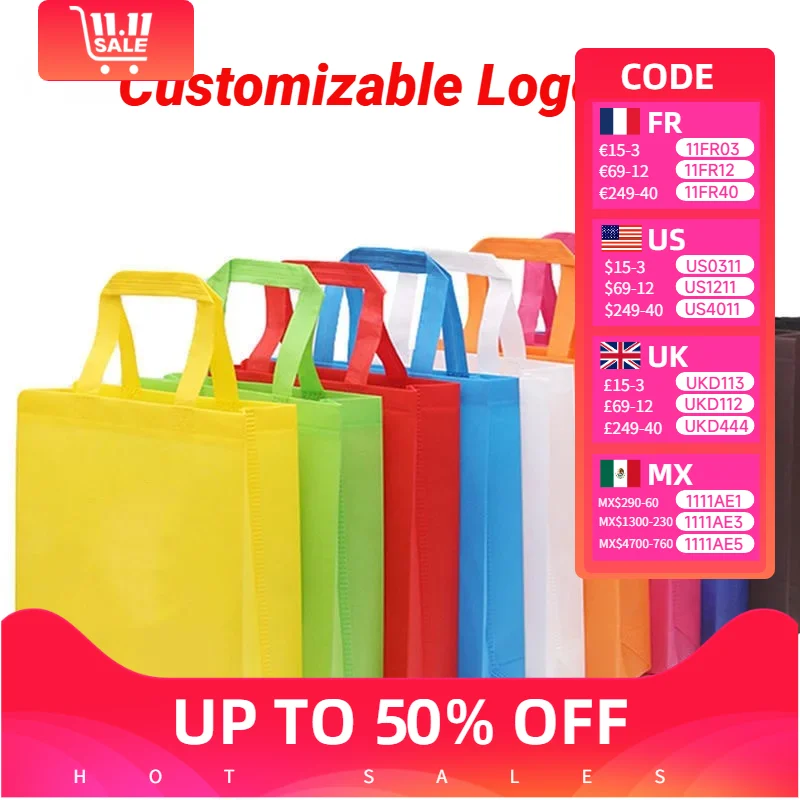 10pcs Color Non-woven Shopping Tote Bags Cloth Fabric Eco-friendly Storage Reusable Large Pouches Custom Logo(Extra Fee)
