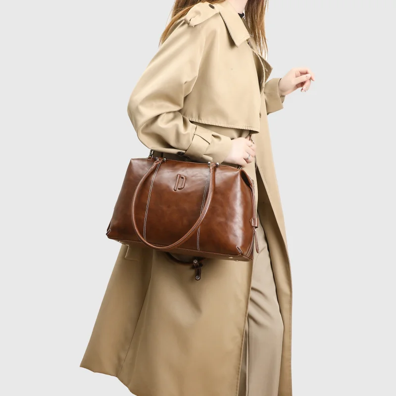 NewpecoClown البولينج BagpuLeather النفط الشمع مقبض طويل يده حقيبة تحت الإبط الرغيف الفرنسي سوبر شعبية بوسطن حقيبة