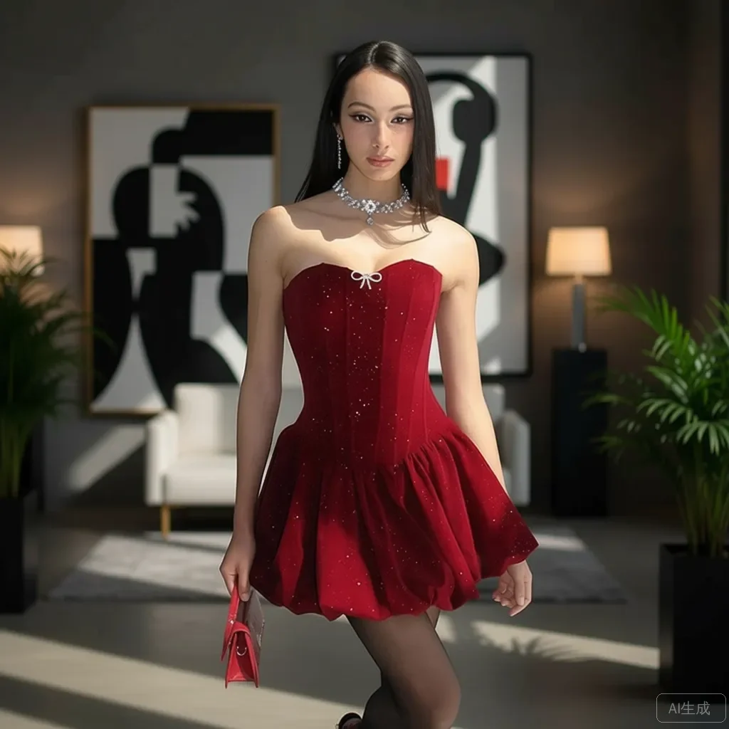 Elegant Red Strapless Sequin Cocktail Dress with Bow Boho Party Dress Festival Evening Wear Trending 2026 Ever Pretty Gown