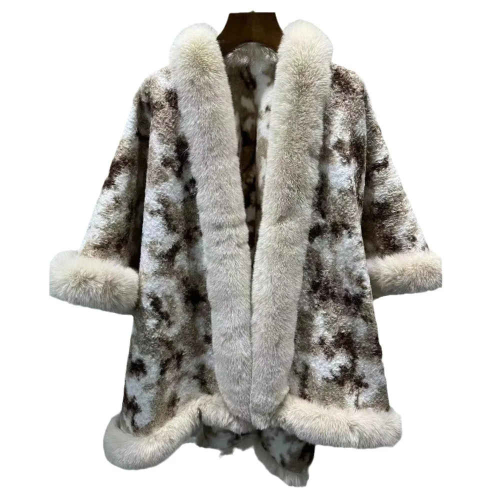 women's autumn and winter outdoor warmth fashion plush color matching thickened outer cape