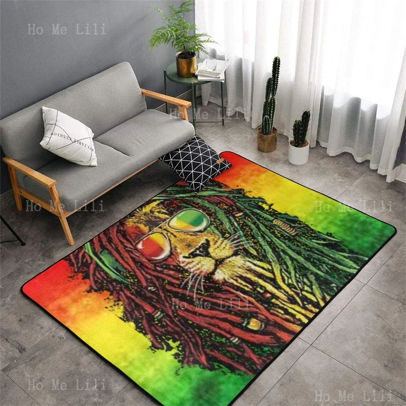 Cool Reggae Rasta Flag Lion Flannel Floor Rugs Red Yellow And Green Three Colour Doormat Fashion Hipster Decoration Home