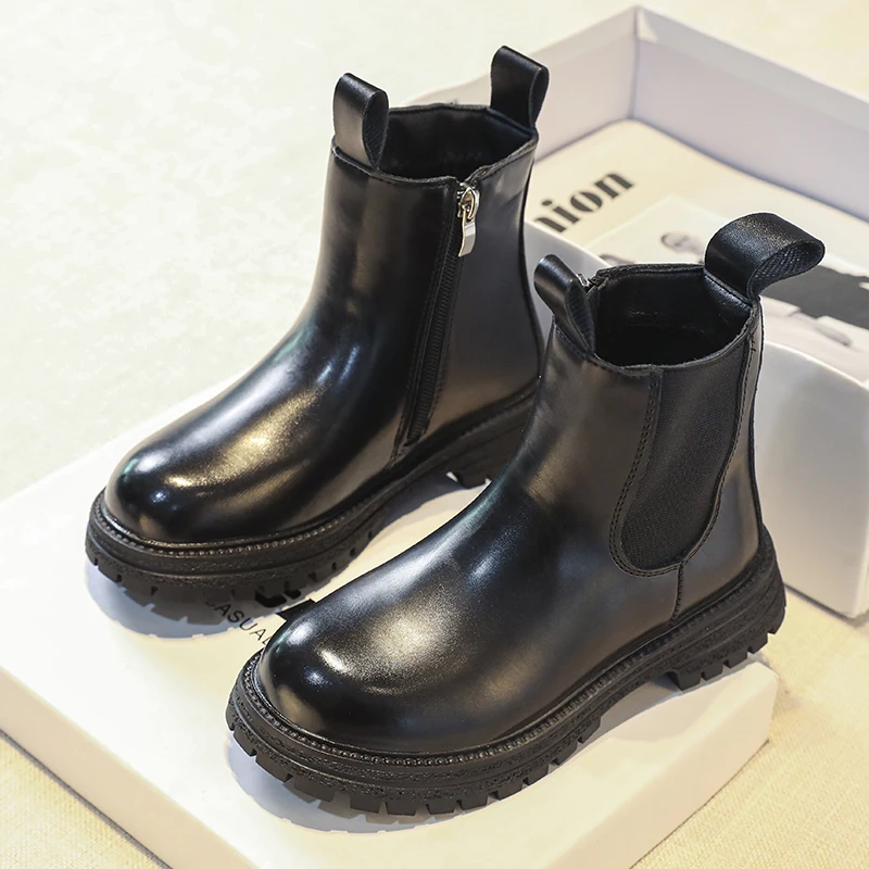 YISHEN Kids Chelsea Boots Children\'s Shoes Fashion High Top Ankle Boots For Girls Boys Waterproof Platform Kids Leather Shoes