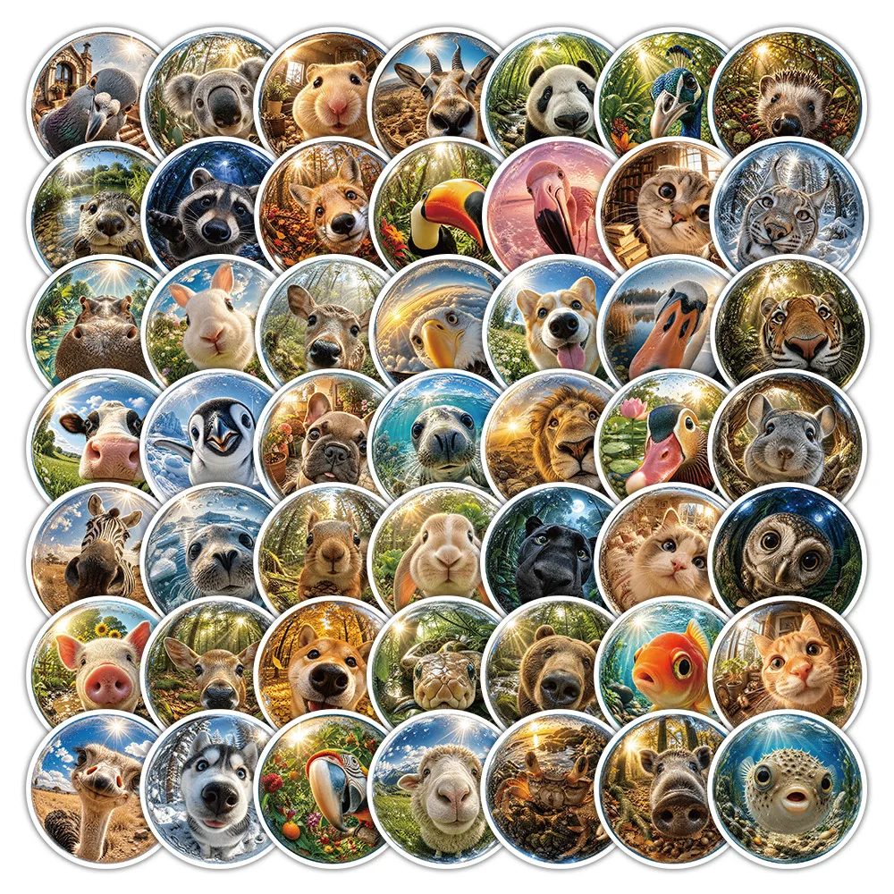 50Pcs Cute Bubble Animal Wide Angle Selfie Waterproof Stickers for Water Bottle Kids Reward Skateboard Helmet Journal DIY Decor