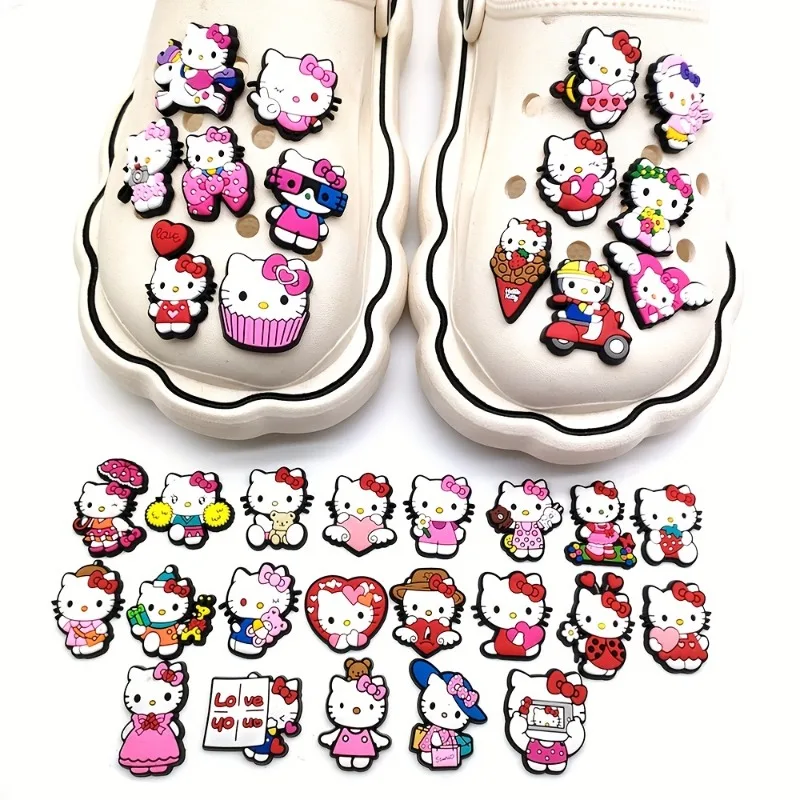 MINISO Hello Kitty Sanrio Cartoon Cat 10 Pieces DIY Shoe Accessories Buttons Clogs Sandals Pins Decoration Kids Girls Gifts