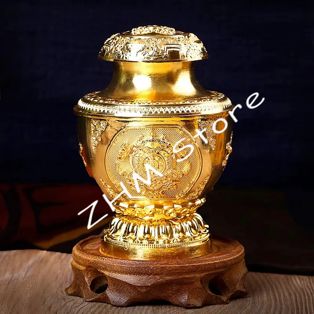 

Alloy Metal Gold Tranic Tibetan 18cm Moni Wealth Vajra Decorate Auspicious Treasured Buddhist Putting Bottle