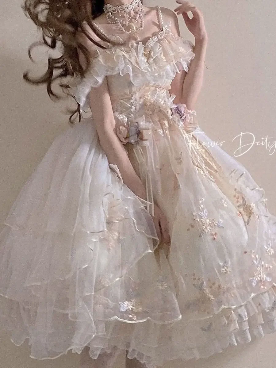 Flower God Flora Lolita Dress Elegant Embroidered Summer Lolita Flower Wedding Dress Gorgeous Sweet JSK Princess Party Dress