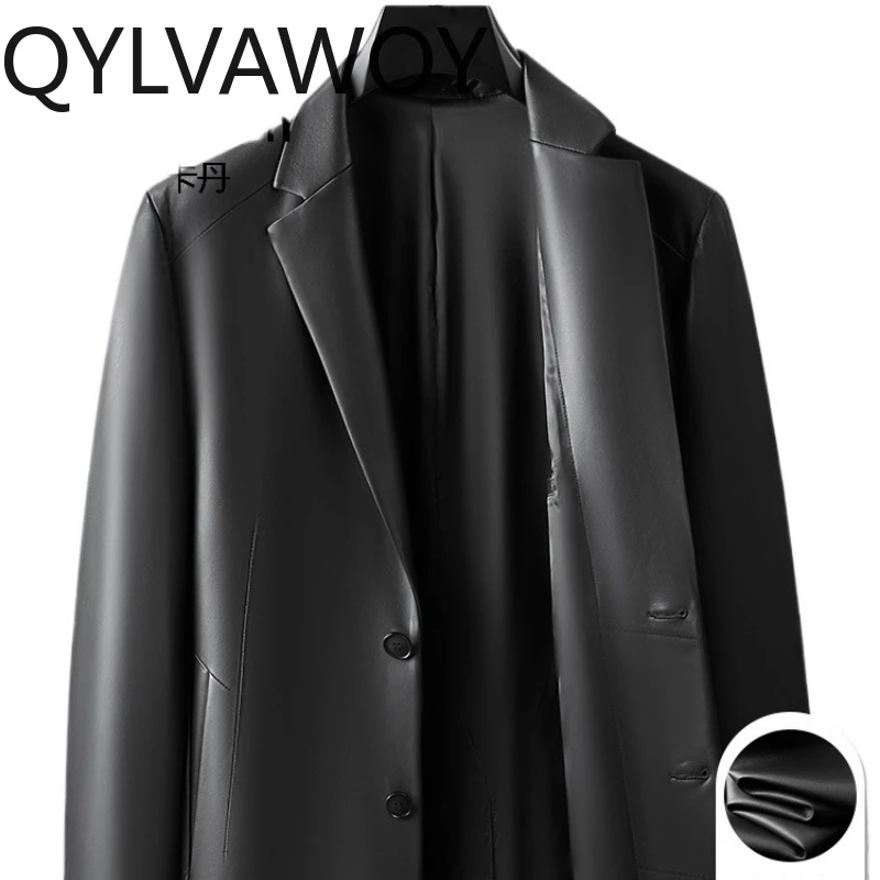 

QYLVAWOY 2025 Autumn Winter Real Sheepskin Men's Mid-Length Trench Coat Suit Collar Casual Outerwear kurtka skórzana męskaLJ2632