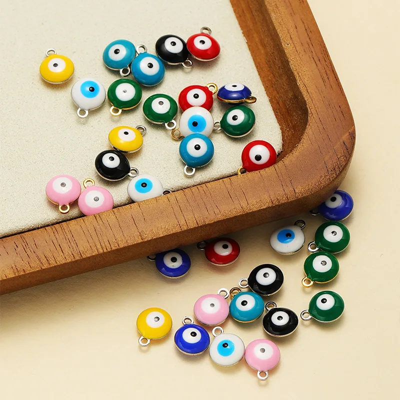 Breloque ronde en émail coloré de 8mm, 20 pièces, pendentif de couleur or en acier inoxydable pour collier, Bracelet, fabrication de bijoux, vente en gros