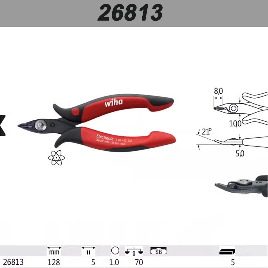 WIHA Electronic Precision Pliers 128mm Pointed Head Engineering Side Cutter Flush-cutting 26813