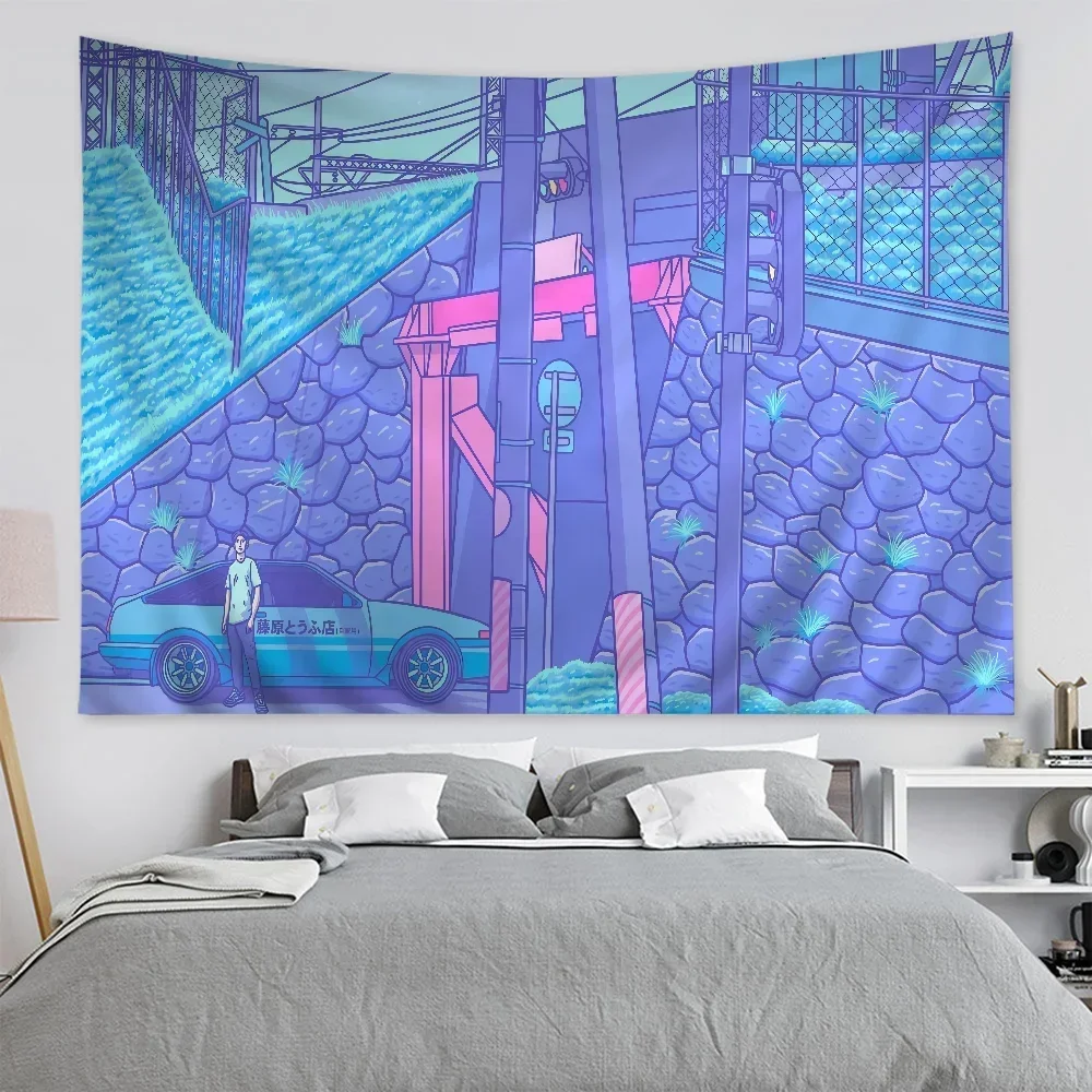 Vaporwave Style City Night Street DIY Wall Tapestry Hippie Flower Wall Carpets Dorm Decor Wall Art Decor