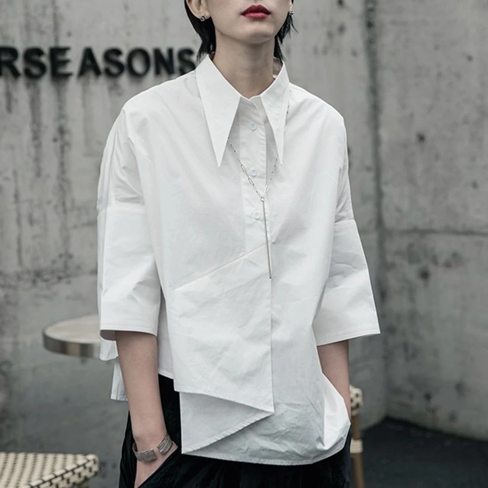 XS-5XL Summer Unisex Irregular Short-Sleeve Shirt American Vintage Fashion Trend High Street Casual Loose Simple Neutral Tops