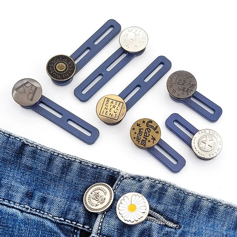 6Pcs Sewing Accessories Jeans Retractable Button Retractable Adjustable Sewing Buttons Metal Buckles Waistband Expander Unisex