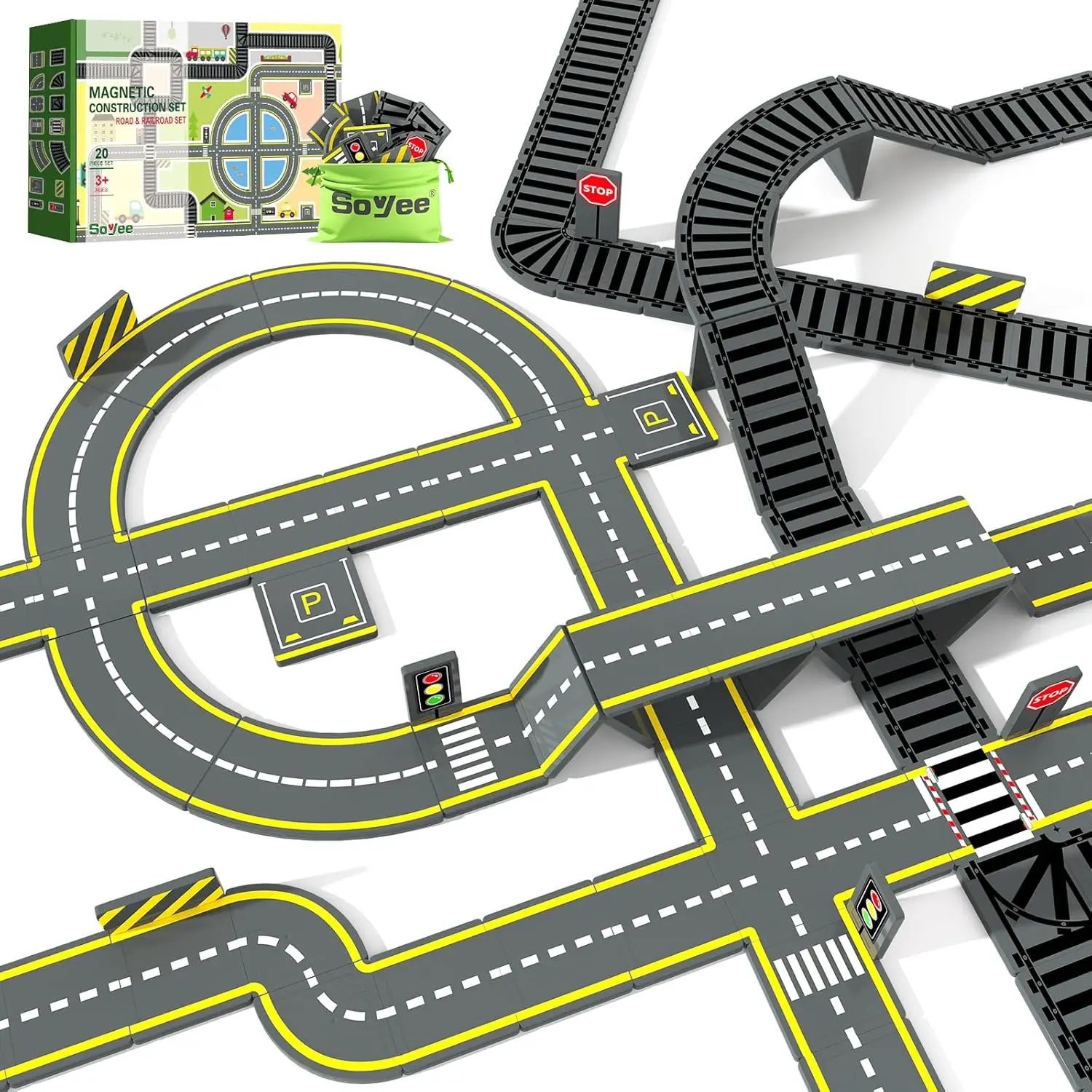

Magnetic Tiles Road & Train Track Expansion Pack Magnetic Building Blocks Construction Kids Toys for Ages 3-12 Boys Girls Buildi